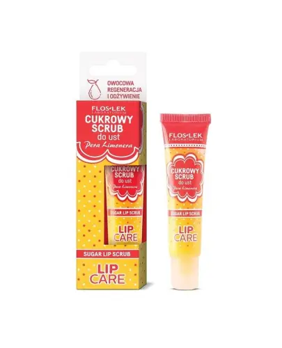 Flos Lek LIP CARE Cukrowy scrub do ust Pera Limonera, 14 g - Wygładzający peeling do ust z kryształkami cukru