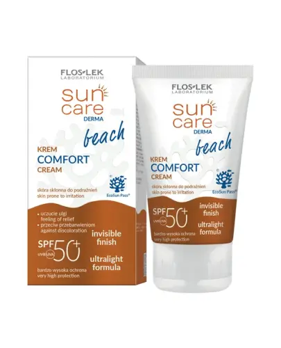 Flos Lek Sun Care Derma Beach Krem do twarzy i ciała SPF 50+, 50 ml - Daje efekt aksamitnego wykończenia na skórze