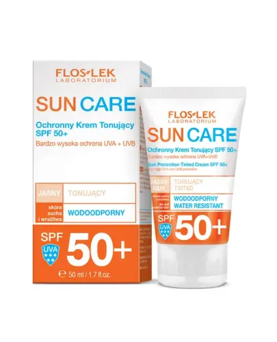 Flos-Lek Sun Care Ochronny krem tonujący SPF 50+ skóra sucha i wrażliwa, 50 ml - Bardzo wysoka ochrona przed negatywnym działaniem promieniowania UVA i UVB