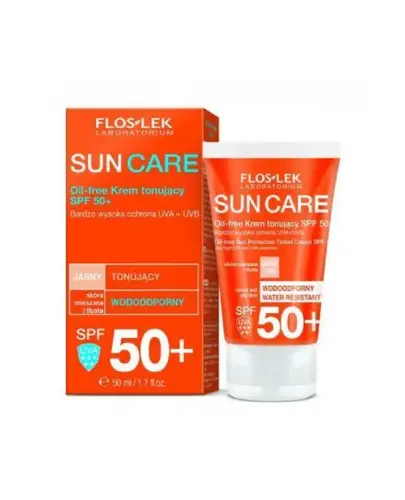 Flos Lek Sun Care Oil-free Krem tonujący SPF 50+ skóra mieszana i tłusta, 50 ml - Wyrównuje koloryt skóry, dopasowuje się do odcienia cery