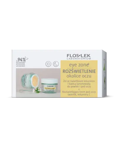 Flos Lek Eye Zone Rozświetlenie okolic oczu, zestaw 10 g + 15 ml - Żel do powiek i rozświetlający kremu pod oczy