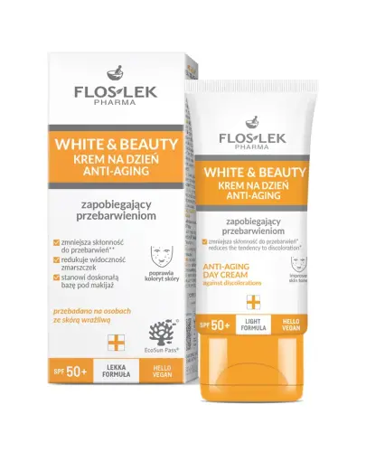 Flos Lek White & Beauty Krem na dzień Anti-Aging SPF 50+, 30 ml - Redukuje widoczność zmarszczek