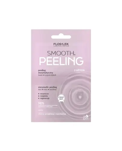 Flos Lek Smooth Peeling enzymatyczny twarz, szyja, dekolt, 2 sztuki - Oczyszcza, rozjaśnia i regeneruje skórę