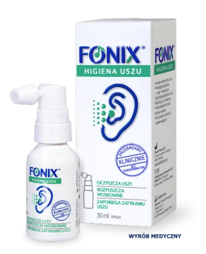 Fonix Higiena Uszu, spray 30 ml - Spray do ucha z mieszanka naturalnych składników, które rozpuszczają nadmiernie nagromadzoną woskowinę i oczyszczają uszy.