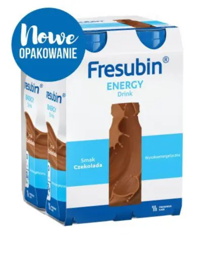 Fresubin Energy Drink o smaku czekoladowym, 4 x 200 ml - Kompletna dieta wysokoenergetyczna przeznaczona do żywienia drogą doustną