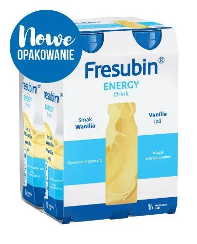 Fresubin Energy Drink o smaku waniliowym, 4 x 200 ml - Kompletna dieta wysokoenergetyczna, przeznaczona do żywienia drogą doustną