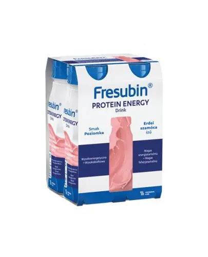 Fresubin Protein Energy Drink o smaku poziomkowym, 4 x 200 ml - Kompletna dieta wysokoenergetyczna przeznaczona do żywienia drogą doustną