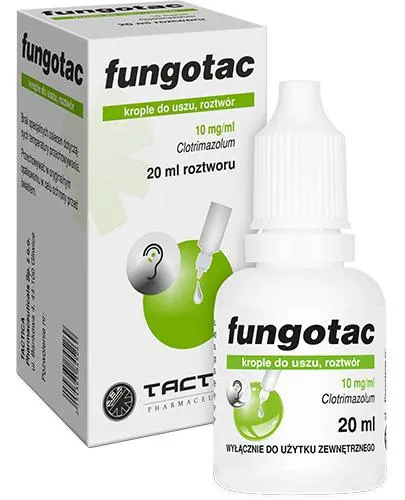 Fungotac 10 mg/ml, krople do uszu, 20 ml - Krople z klotrymazolem na zakażenia grzybicze uszu