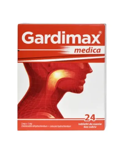 Gardimax medica, 24 tabletki do ssania - Na stany zapalne gardła. Lek odkażający z chlorheksydyną