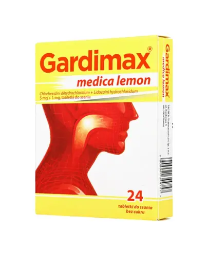 Gardimax medica lemon, 24 tabletki do ssania - Tabletki do ssania na ból gardła i stany zapalne jamy ustnej