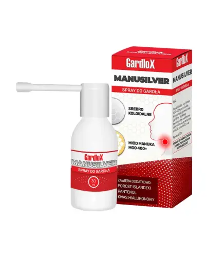 Gardlox Manusilver, spray do gardła 30ml - Ze srebrem nanokoloidalnym i miodem Manuka