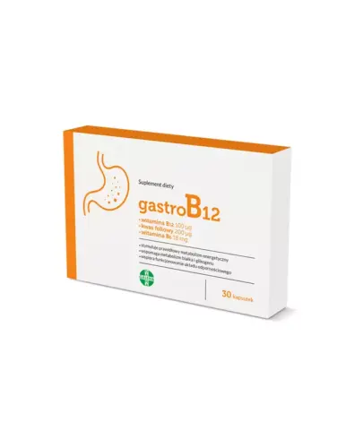 GastroB12, 30 kapsułek - Suplement diety z witaminą B12, witaminą B6 i kwasem foliowym