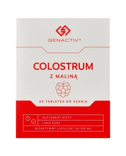 Genactiv Colostrum z maliną, 60 tabletek do ssania - Liofilizowane Colostrum w postaci tabletek do ssania.