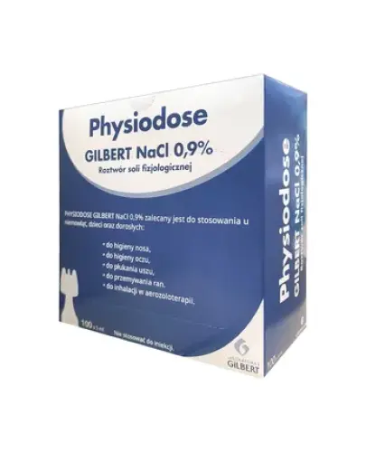 Physiodose Gilbert 0,9% NaCl, 100 ampułek x 5 ml - Sól fizjologiczna w ampułkach do przemywania i nawilżania oczu oraz inhalacji przy katarze oraz chrypce