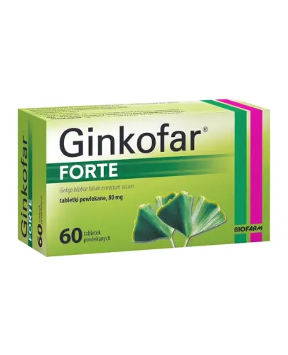 Ginkofar Forte 80 mg, 60 tabletek powlekanych - Lek na poprawę koncentracji, tabletki z wyciągiem z liści miłorzębu japońskiego