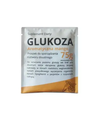 Glukoza Pharma Dot, proszek o smaku mango 75 g - Suplement diety do oznaczania poziomu glukozy we krwi przy doustnym teście obciążenia glukozą