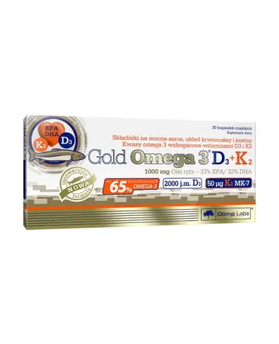 Olimp Gold Omega 3 D3+K2, 30 kapsułek miękkich - Suplement diety z kwasami Omega 3 oraz witaminami D i K, które wspierają prawidłowe funkcjonowanie serca oraz układu krążenia