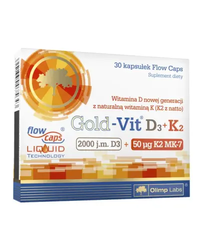 Olimp Gold-Vit D3+K2, 2000 j.m., 30 kapsułek  - Suplement diety z witaminami D i K w oleju lnianym, dla osób dorosłych.