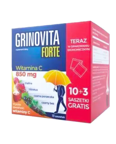 Grinovita Forte, 13 saszetek (10 + 3 gratis) - Suplement diety z witaminą C, cynkiem i wyciągami roślinnymi