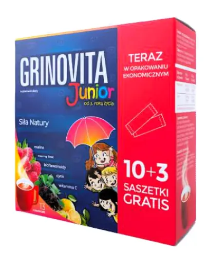 Grinovita Junior, 13 saszetek (10 + 3 gratis) - Suplement diety z witaminą C, cynkiem i wyciągami roślinnymi