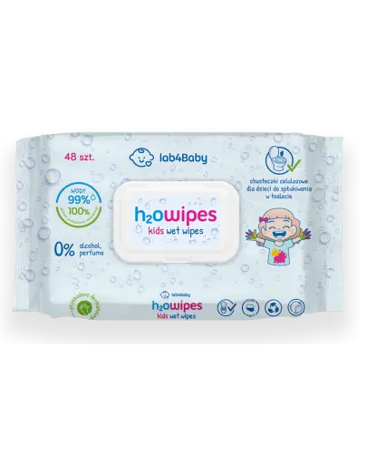 Chusteczki Lab4Baby H2Owipes Kids Wet Wipes, 48 chusteczek - Chusteczki celulozowe dla dzieci, można spłukiwać w toalecie