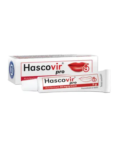 Hascovir pro  krem, 5g - Krem stosowany w leczeniu objawów opryszczki wargowej oraz zmian opryszczkowych na twarzy