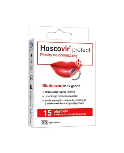 Hascovir protect, Plastry na opryszczkę, 15 sztuk - Tworzą barierę ochronną, zmniejszają ryzyko infekcji