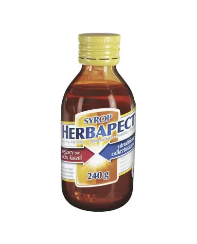 Herbapect, (498 mg + 349 mg + 87 mg) /5 ml, syrop 240 ml - Do stosowania nieżytach górnych dróg oddechowych, męczącym, suchym kaszlu