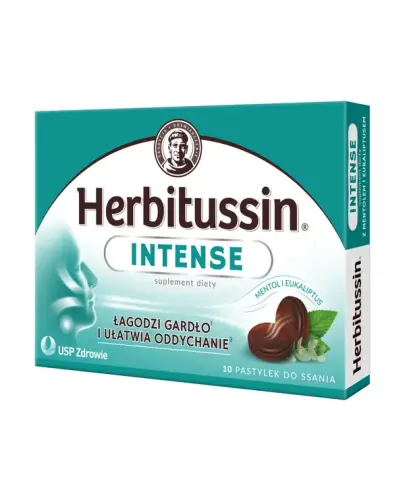 Herbitussin Intense, 10 pastylek do ssania  - Z mentolem i olejkiem eukaliptusowym