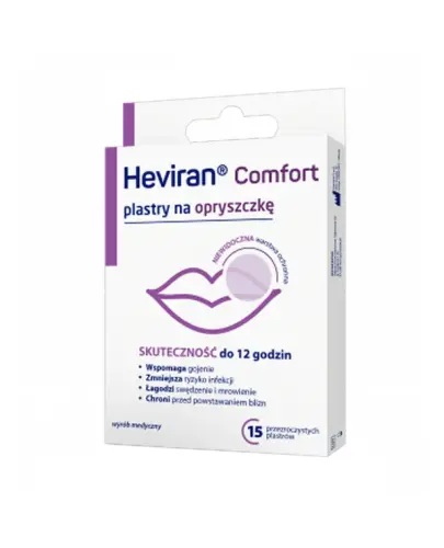 Heviran Comfort plastry na opryszczkę, 15 sztuk - Tworzą niewidoczną warstwę ochronną, wspomagają proces gojenia 