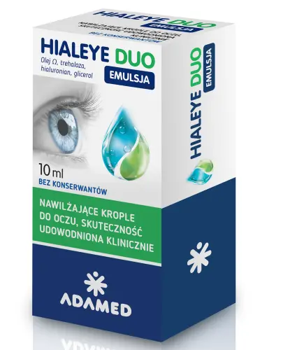 Hialeye Duo Emulsja, krople do oczu 10 ml - Krople nawilżające w postaci emulsji lipidowej bez konserwantów