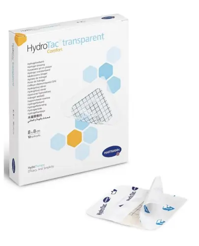 HydroTac Transparent Comfort Opatrunek 6,5 cm x 10 cm, 10 sztuk - Wodoodporny, przejrzysty opatrunek hydrożelowy wykonany z nawodnionego poliuretanu