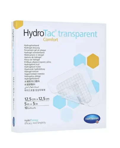 HydroTac Transparent Comfort Opatrunek 12,5 cm x 12,5 cm, 10 sztuk - Wodoodporny, przezroczysty opatrunek hydrożelowy z uwodnionego poliuretanu