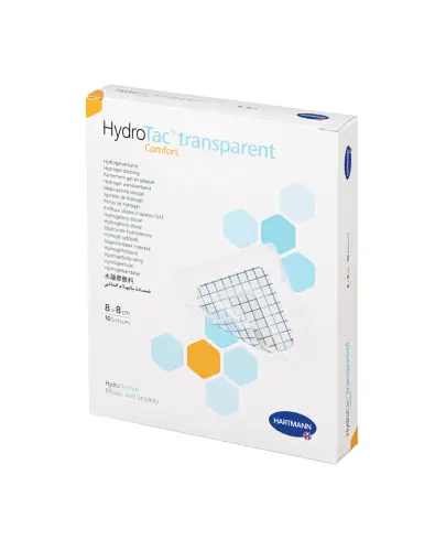 HydroTac Transparent Comfort Opatrunek 8 cm x 8 cm, 10 sztuk - Wodoodporny, przejrzysty opatrunek hydrożelowy wykonany z nawodnionego poliuretanu