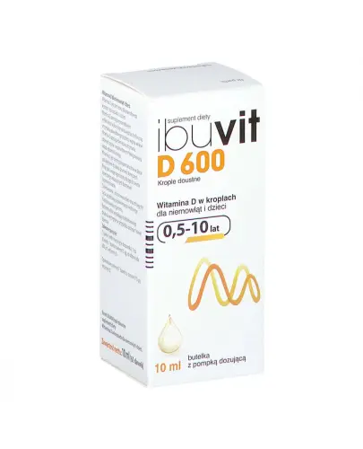 Ibuvit D 600 j.m., krople doustne, 10 ml - Suplement diety z witaminą D3, która wspiera prawidłowe funkcjonowanie układu odpornościowego. 