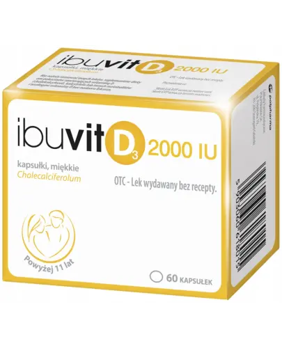 Ibuvit D3 2000 IU, 60 kapsułek - Każda kapsułka zawiera 50 mikrogramów (2000 IU) cholekalcyferolu (witaminy D3).