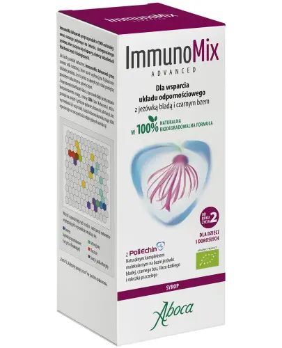 Aboca ImmunoMix Advanced  syrop, 210 g - Suplement diety w syropie z jeżówką, czarnym bzem, mleczkiem pszczelim i  ślazem dzikim