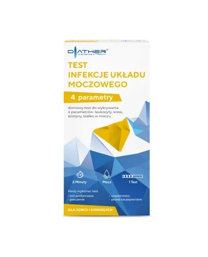 Diather Test Infekcje układu moczowego 4 parametry, 1 sztuka - Test zapewnia precyzyjne wyniki w kilka minut