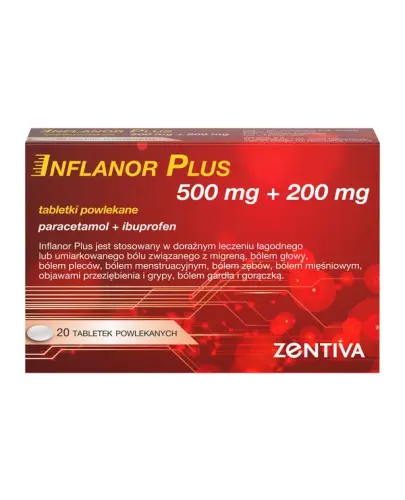 Inflanor Plus tabletki powlekane, 20 sztuk - Zawiera dwie substancje czynne ibuprofen i paracetamol