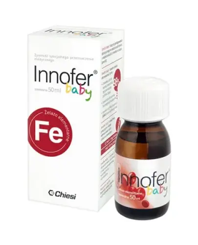 Innofer Baby, zawiesina doustna, 50ml - Żelazo elementarne w oleju roślinnym MCT, przeznaczone dla noworodków, niemowląt i dzieci