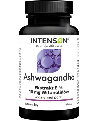 Intenson Ashwagandha, 60 tabletek - Wspierające zdrowie psychiczne, fizyczne oraz zdolność radzenia sobie ze stresem