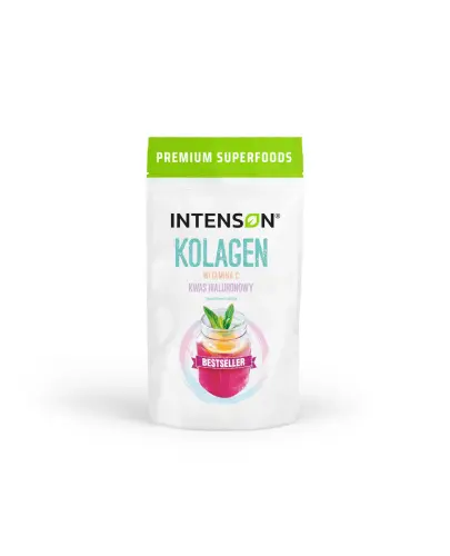 Intenson Kolagen Witamina C + Kwas hialuronowy, proszek 60 g - Z kolagenem wieprzowym typu I i II