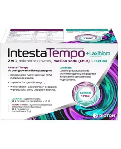 Intesta Tempo + Laxibiom, 10 saszetek (5 saszetek po 2 g + 5 saszetek  po 10 g) - Wspiera prawidłowe funkcjonowanie jelit