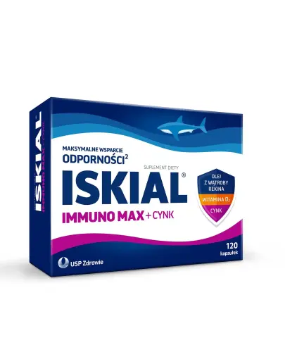 Iskial Immuno Max + Cynk, 120 kapsułek - Suplement diety z olejem z wątropy rekina, witaminą D i cynkiem.