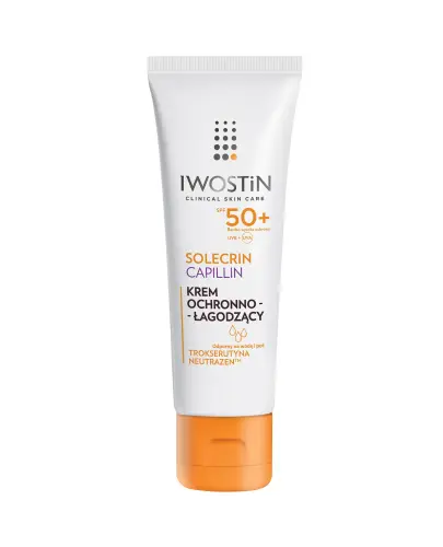 Iwostin Solecrin Capillin Krem ochronno-łagodzący SPF 50+, 50 ml - Krem na naczynka z filtrem zmniejsza nadwrażliwość skóry i redukuje widoczność rumienia