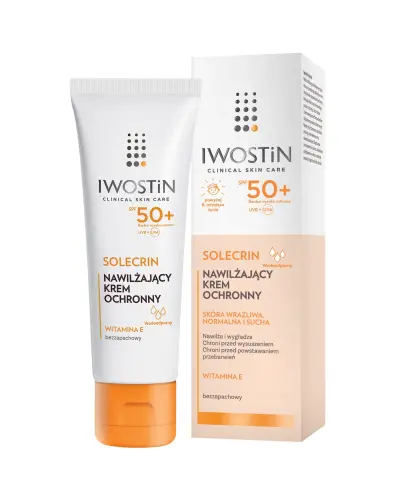 Iwostin Solecrin Nawilżający krem ochronny SPF 50+, 50 ml - Wysoka ochrona przeciwsłoneczna do skóry wrażliwej, normalnej i suchej