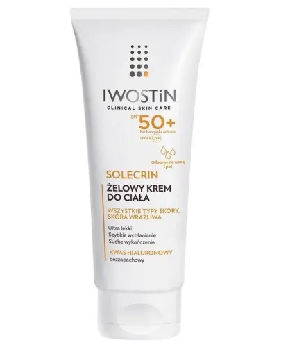 Iwostin Solecrin Żelowy krem do ciała SPF 50+, 200 ml - Zaawansowana, bardzo wysoka i natychmiastowa ochrona o szerokim spektrum UVA/UVB