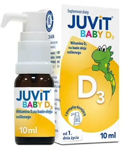 Juvit Baby D3 krople, 10 ml - Witamina D3 na bazie oleju roślinnego