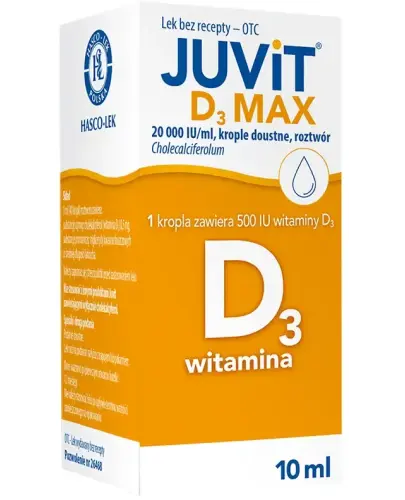 Juvit D3 Max 20 000 IU/ml, 10 ml - Cholecalciferolum, krople doustne, roztwór