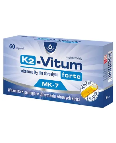 K2-Vitum forte Oleofarm, 60 kapsułek - Suplement diety z witaminą K2 MK-7 w oleju lnianym 